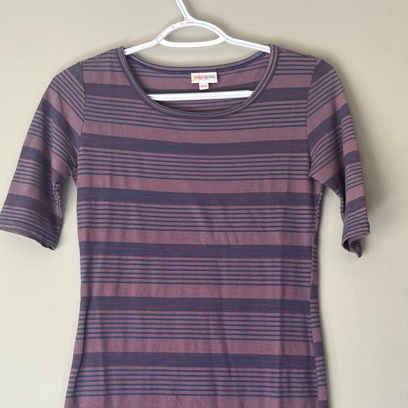 LuLaRoe Purple & Blue 1/4 Sleeve Striped Fitted Dress Size XXS - Picture 5 of 11